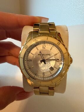 Michael Kors Gold and Mother-of-Pearl Dial Women's Bracelet Watch